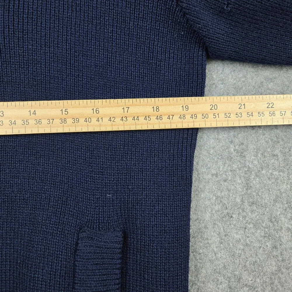 Berman-Bach Shawl Collar Sweater Mens M Navy Blue Wool Plaid Nautical Pullover